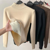 Warm Korean Plus Velvet Sweater Woman Knitwear Turtleneck Thicken 2022 Knitted Pullovers Casual Fleece Lined Tops