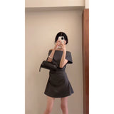 High-End Sense Word-Collar Short-Sleeved Dress Woman 2025 Summer Temperament Set Niche Waist A Word
