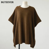 Casual O-neck Oversized Women Sweater Pullovers 2021 Autumn Knitting Tops Batwing Sleeve Side Split Women