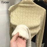 Plus Velvet Lace Sweater Women 2022 Autumn Winter Korean Fashion Lace Bottoming Shirt Flower Pattern Half-collar Hollow