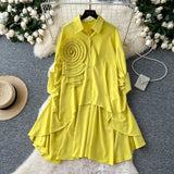 Version Of High-End Sense Polo Collar Shirt Women Autumn Three-Dimensional Flowers Loose Irregular Folding Tail Design