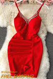 Rhinestone Tassels Mini Party Dress Women Summer new Spaghetti Strap V-neck Sleeveless Backless Slim Fit Night Club
