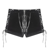 Toloer Men's PVC Mirror Bright Leather Boxer Shorts Sexy Zipper Open File Lederderers Size Accurate-Outfit