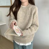 And Winter Soft-Cuffed Solid Color Long Sleeves Knitted Jersey Casual Bottom Korean Soft Lazy Wind Cover Sweater