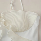 Summer New Elegant Splicing Lotus Leaf Side Dress Romantic Wind Sling