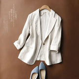 Cotton Linen Small Suit Jacket Female Plus Size 2022 Spring Summer New Korean Elegant Simple 3/4 Sleeve Casual Suit