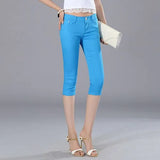 Women's Capris Jeans Pants Female Knee Length Stretch Slim Capri Jeans Women Candy Color Summer Denim Jeans