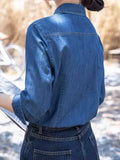 Dark Blue Soft Cowboy Shirt Women In Autumn And Winter Wearing Long-Sleeved Shirts Small