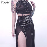 Punk Sexy Hollow Out Backless Caims Bandage Ring Crop Top Tank Top y2k Traf Mesh Exotic Vintage Women