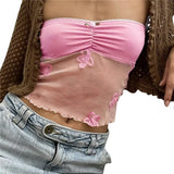 Clothes y2k Aesthetic Crop Top Women Floral Lace Trim Off Shoulder Strapless Sleeveless Tanks Fairycore Grunge