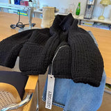 High-End Feeling Black Collar Soft Jasmine Sweater Coat Autumn And Winter New Thick Loose Knitted Shirt