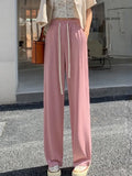 Quality 2022 Ice Silk Women's Pants High Waist Full-lenth Loose White Black Pants Casual Long Wide-leg Pants Women