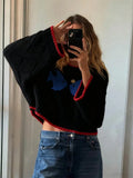 Fashion Vintage Collidered Tramming Trams Design Knitted Loose Casual Sweater In Autumn/Winter