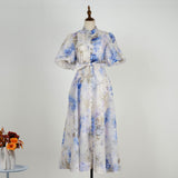 Court Style High Design Feeling Heavy Industry Nail Drill Short Sleeve Single Buckle Dress +