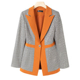 2022 Runway Designer Elegant Women's Sexy Sequin Single Button Plaid Blazer And OL High Waist Flare Pants Business