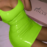 Toloer Women's Wear 2024 New PU Bright Face Sexy Sleeveless Fanny Pack Hip Show Thin Female Dress-Outfit
