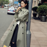 England Style Double-Breasted Long Women Trench Coat Belted with Flaps Spring Autumn Lady Windbreaker Duster Coat Female