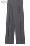 MODA 2023 Women Fashion Side Pockets Pinstripe Straight Pants Vintage High Waist Zipper Fly Female Trousers Chic