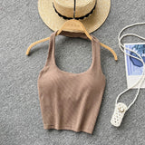 Summer Basic Halter Sexy Camisole Women Elastic Waist Design Slim Strap Top Korean Female Y2K Backless Beach