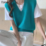 Vest Women Autumn Spring V-neck Sleeveless Casual Loose Knitted Solid Simple All-match Fashion Korean Style Females