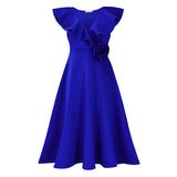 Women's V-Necked Leaf-Side Three-Dimensional Flower Dress Evening Dress Party