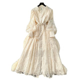 High-End Women's Dress 2025 Spring Collection Heavy Industry Embroidery V Neck Lantern Sleeve Single Row Buckle Long
