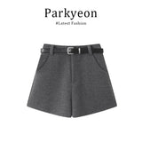 Old Money Style High-Neck Knitted Cloak Sweater With Gray Shorts Autumn Two