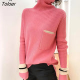 Collar Contrast Sweater Women Fall Winter Loose Bottoming Shirt 2021 Korean Fashion Blue Wool Long Sleeves Women