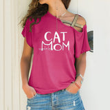 Explosion Casual Slanted Shoulders Cross Irregular Short-Sleeved Print Women