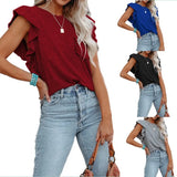 2025 Women's Hot-Selling Round-Neck Double-Layered Lotus Leaf Tops Short-Sleeved Women's