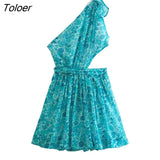 ZBZA 2023 Women Summer Floral Dress Women Sexy Off Shoulder A-line Mini Party Dresses Casual Bandage Ruffle Beach