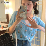 Women Knitted Floral Designer Vintage Elegant Korean Style College Trendy Popular Holiday Tops All-match Soft
