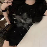 Ropa Mujer White Tshirts Oversized Tops O-neck Short Sleeve Diamond Casual Tees Summer Y2k T Shirt Fashion Korean