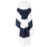 Striped Chiffon Shirt For Women Sleeveless Stand Collar Draped High Waist Asymmetrical Long Blouse Summer