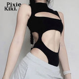 Sexy Cut Out Backless Body Suits Women Night Club Outfit Techwear Black Sleeveless Backless Bodysuit Top