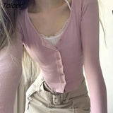 Pink Knitted Sweatshirt Top Hollow Out Long Sleeve Loose Pullovers Women Casual Elegant Crochet Top Cute Pullover
