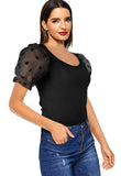 Sweet U-Neck Puff Sleeve Dot Print Regular