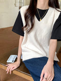 Vintage knitted Sweater Vest Women V-neck Fashion Sweater Pullover Solid Sleeveless Tops For Women Autumn