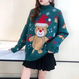 Oversized Sweater Women Autumn Winter Christmas Bear Red Sweater Turtleneck Leisure Pullover Loose Knitwear Coat Women