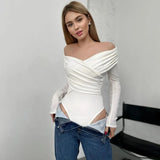 Toloer Women's Sexy Hot Girl Slim Top Solid Color Fashion V-Neck Splicing Long Sleeve Jumpsuit-Outfit