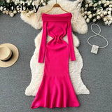 Neck Solid Sexy Sweater Dress 2022 Women Mermaid Long Sleeve Maxi Long Dress Autumn Streetwear Knitted Bodycon