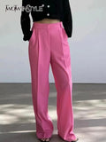 Blue Casual Straight Pants For Women High Waist Loose Solid Minimalist Trousers Female Spring Clothing Style