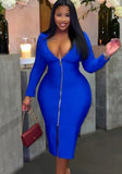 Plus Size V-Neck Zippers Long Bodycon