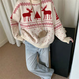 Little Dear Christmas Red Sweater for Women Loose Pullover Woman Sweaters Femme Chandails Pull