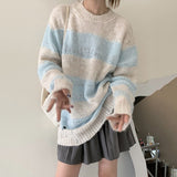 Lazy Style Knitted Sweater Korean Fashion Frayed Loose Pullover Fairycore Sweet Oversized Jumper Striped Hole