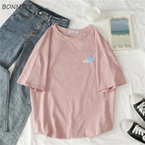 Women Harajuku Fashion Casual All-match Korean Style Womens Clothing Printed Simple Daily Short Sleeve O-Neck
