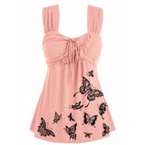Sleeveless Top Women Fashion Vest Summer Butterfly Print Casual Sleeveless Slim Vest Solid Color Swing Cami