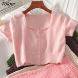 Women Sets Crop Top Solid Slim Casual Sweet Sexy Candy Color Kawaii Streetwear Cozy Korean Style Basic Chic Spring Mujer Ins