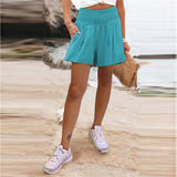 Women's Hot Selling Solid Color High-Waisted Elastic Shorts Tight Waist Wide Leg