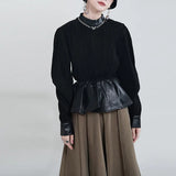 Loose Fit Leather Ruffles Sweatshirt New Round Neck Long Sleeve Women Big Size Fashion Tide Spring Autumn 2023